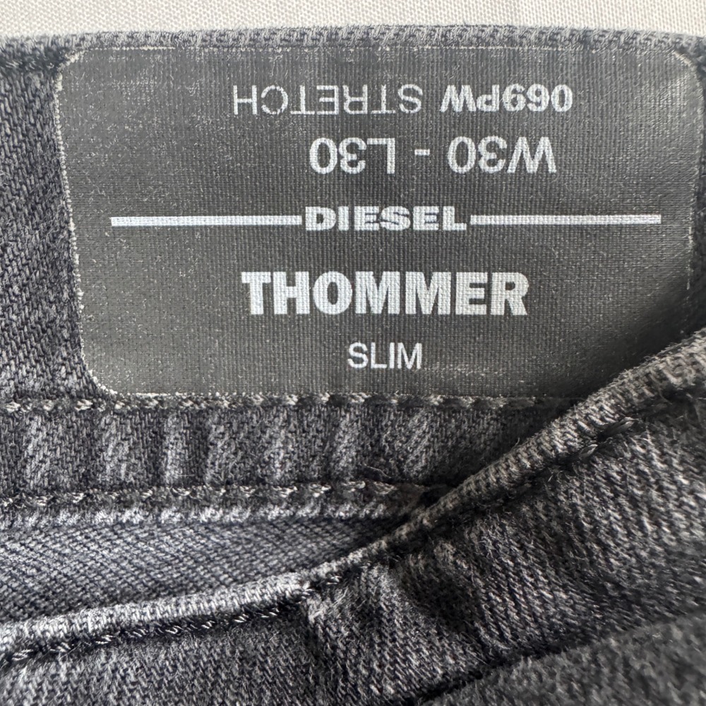 Diesel Thommer Slim Jeans Mens 30x29 Dark Gray Faded Stretch Denim - Picture 2 of 9